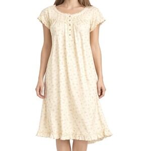 Eileen West Cream Floral Button XL Nightgown Short Sleeve Ruffle Cottagecore
